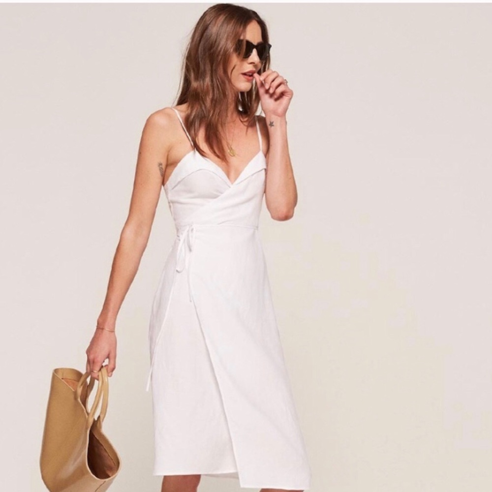 Reformation White Wrap Around Dress